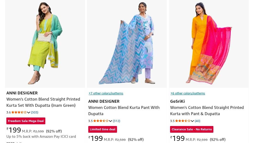 ANNI DESIGNER Women Kurta set upto 92% off