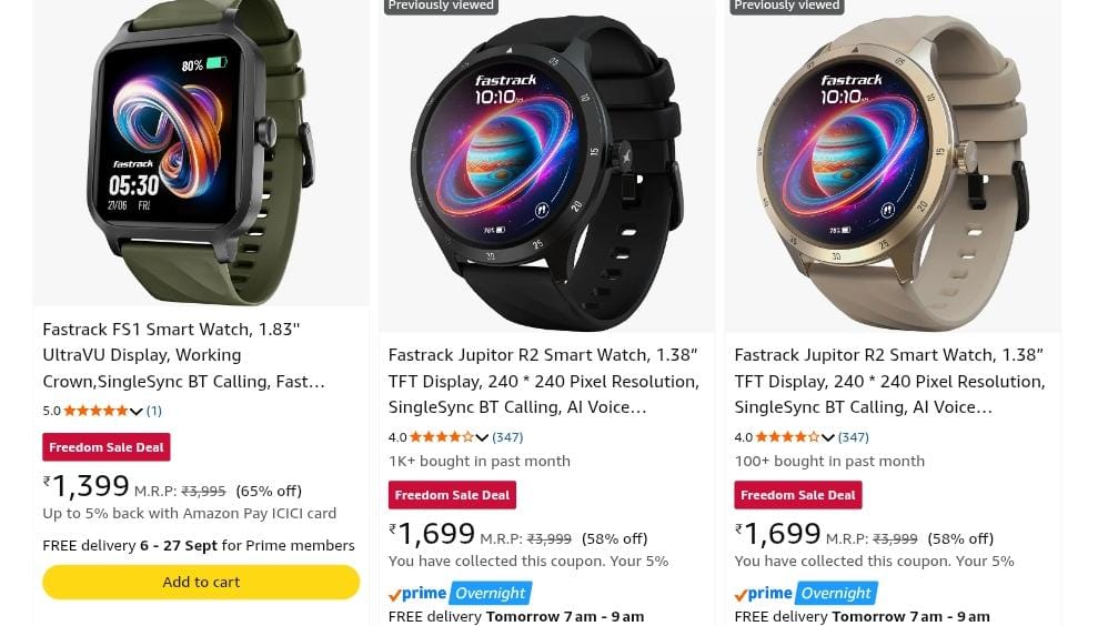 Fastrack Smartwatches BT Call, AI Assistant upto 64% off