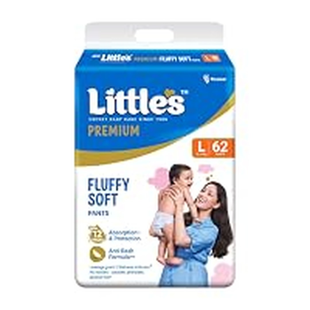 Little's Premium Baby Diapers L Size (Large) Pants Style, 9-14 kg, 62 Count