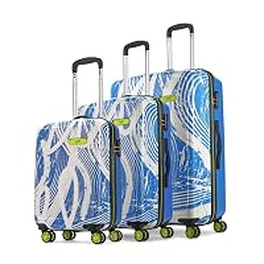 Skybags Stroke Set of 3 Printed Hard Case Trolley Bags, Blue-White