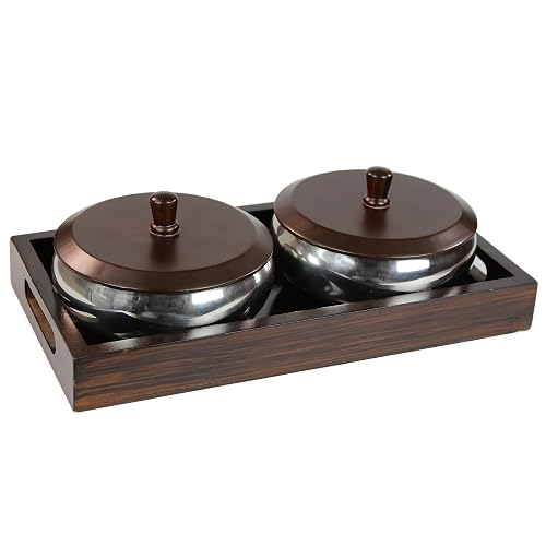 PEARLPET Hazel Stainless Steel 2 Bowls Set(500ml) with Wooden Serving Tray & on Amazon