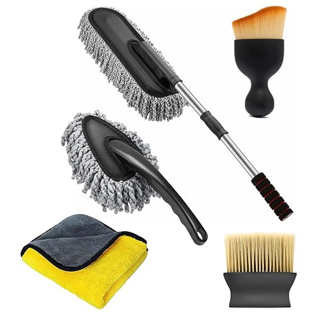 OTO2EYE 5 PCs Microfiber Car Duster with Long Handle Car Cleaning Brush