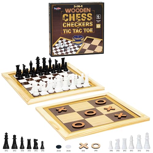 Toyaffair Wooden Board Game Set – Checkers, Chess, 3 in 1 on Amazon