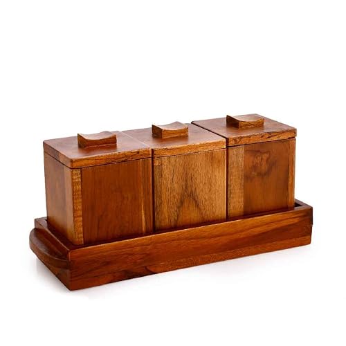 Crystal Milano Premium Teak Wood Tray with 3 Bowls, Serve & Store on Amazon