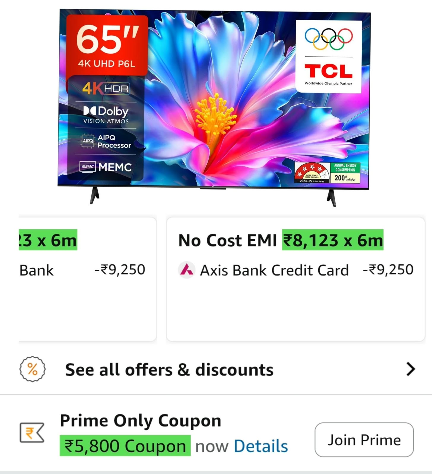 TCL 164 cm 4K Ultra HD Smart LED Google TV | HDR | 120Hz DLG on Amazon
