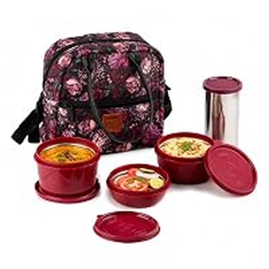 CELLO Bella Lunch Box with Bag Use, Maroon, 225ml, 375ml