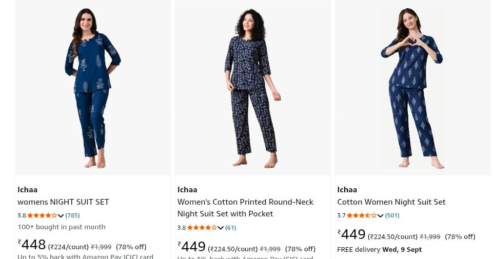 Ichaa Women's Night Dresses upto 80% off