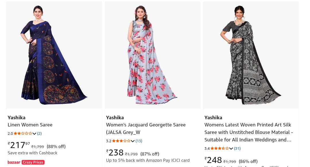 Yashika Women Sarees upto 88% off