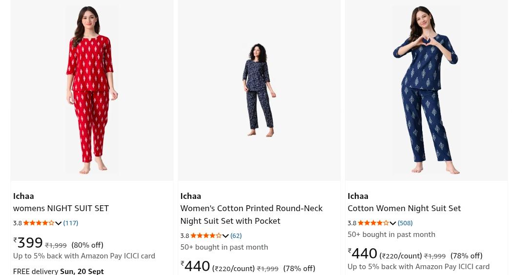 Ichaa Women's Night Dresses upto 100% off