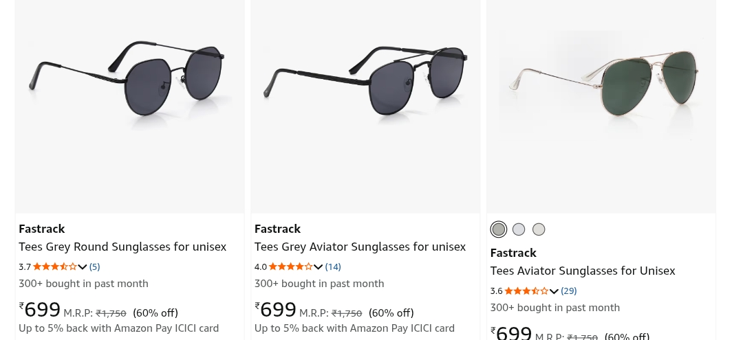 Fastrack Unisex Sunglasses  upto 60% off