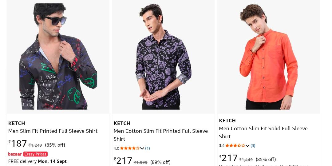 KETCH Slim Shirts upto 86% off