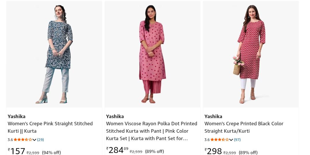 Yashika Women Kurtas upto 80% off